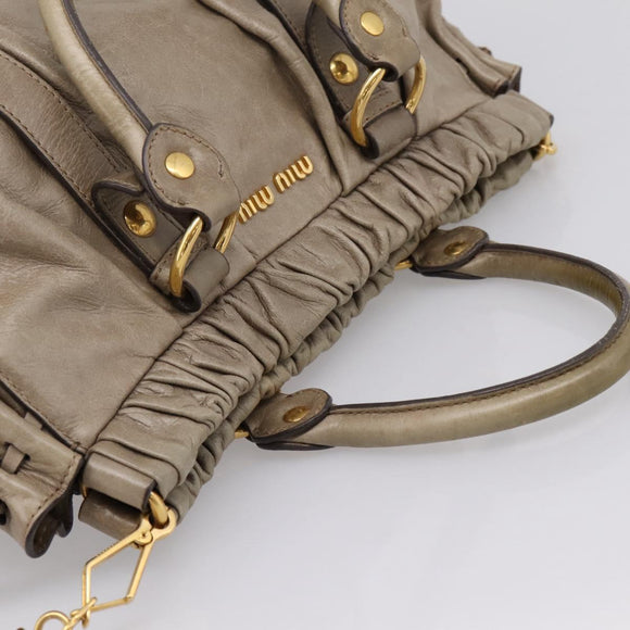 Miu Miu Hand Bag Leather 2way Beige Gold Auth 167714M