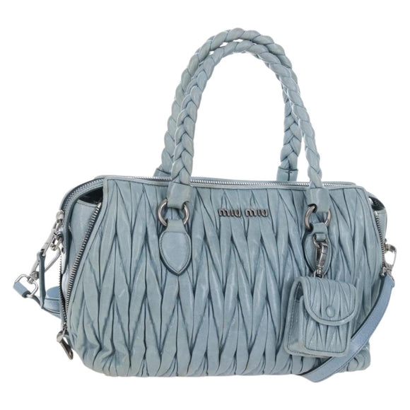 Miu Miu Matelasse Hand Bag Leather 2way Light Blue Silver Auth 167715M