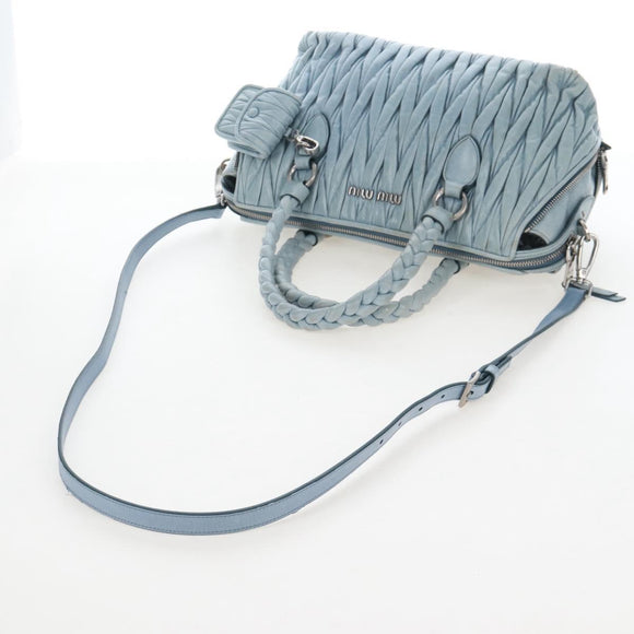 Miu Miu Matelasse Hand Bag Leather 2way Light Blue Silver Auth 167715M