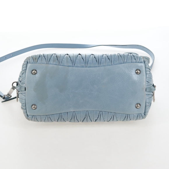 Miu Miu Matelasse Hand Bag Leather 2way Light Blue Silver Auth 167715M