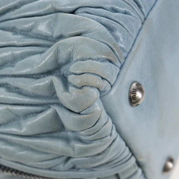 Miu Miu Matelasse Hand Bag Leather 2way Light Blue Silver Auth 167715M