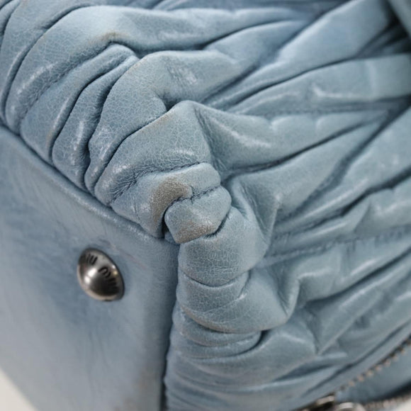 Miu Miu Matelasse Hand Bag Leather 2way Light Blue Silver Auth 167715M