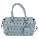 Miu Miu Matelasse Hand Bag Leather 2way Light Blue Silver Auth 167715M-13