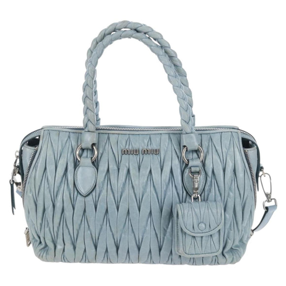 Miu Miu Matelasse Hand Bag Leather 2way Light Blue Silver Auth 167715M