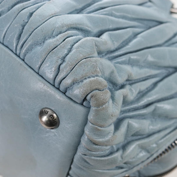 Miu Miu Matelasse Hand Bag Leather 2way Light Blue Silver Auth 167715M