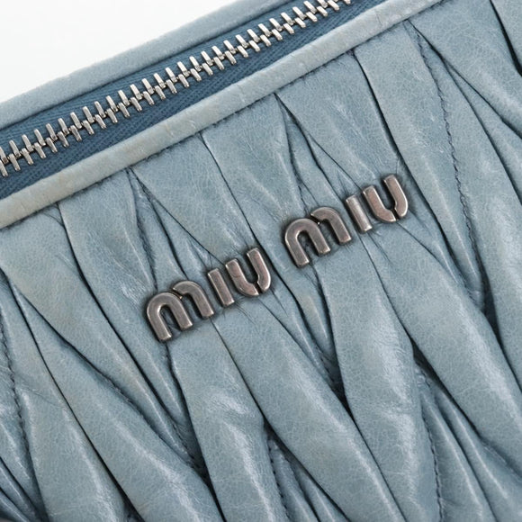 Miu Miu Matelasse Hand Bag Leather 2way Light Blue Silver Auth 167715M