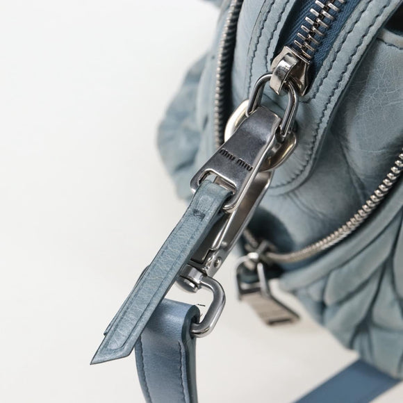 Miu Miu Matelasse Hand Bag Leather 2way Light Blue Silver Auth 167715M