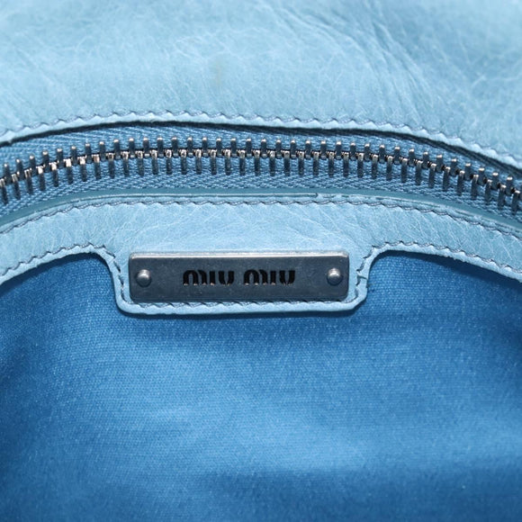 Miu Miu Matelasse Hand Bag Leather 2way Light Blue Silver Auth 167715M