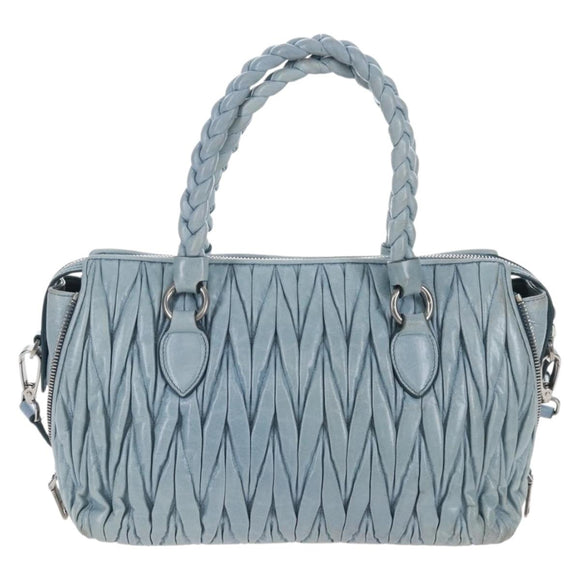 Miu Miu Matelasse Hand Bag Leather 2way Light Blue Silver Auth 167715M