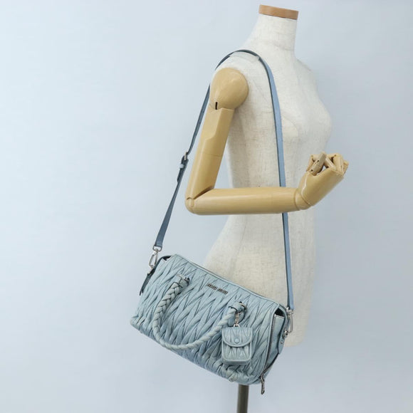 Miu Miu Matelasse Hand Bag Leather 2way Light Blue Silver Auth 167715M