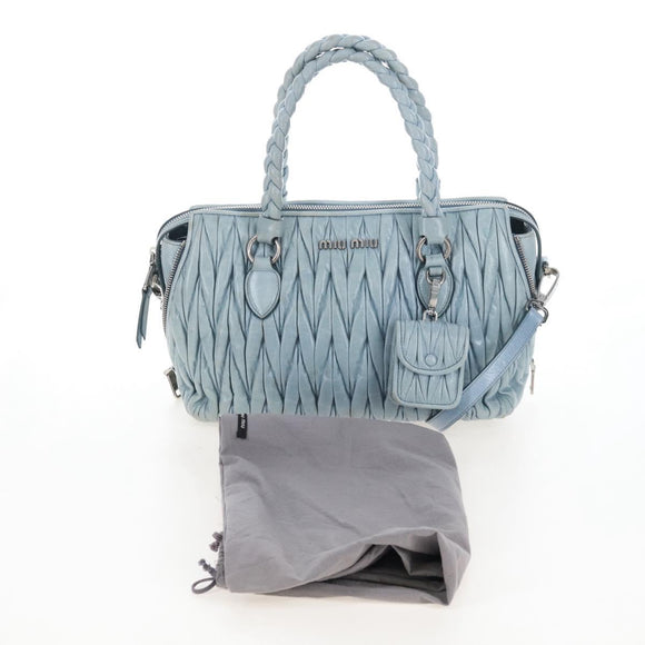 Miu Miu Matelasse Hand Bag Leather 2way Light Blue Silver Auth 167715M