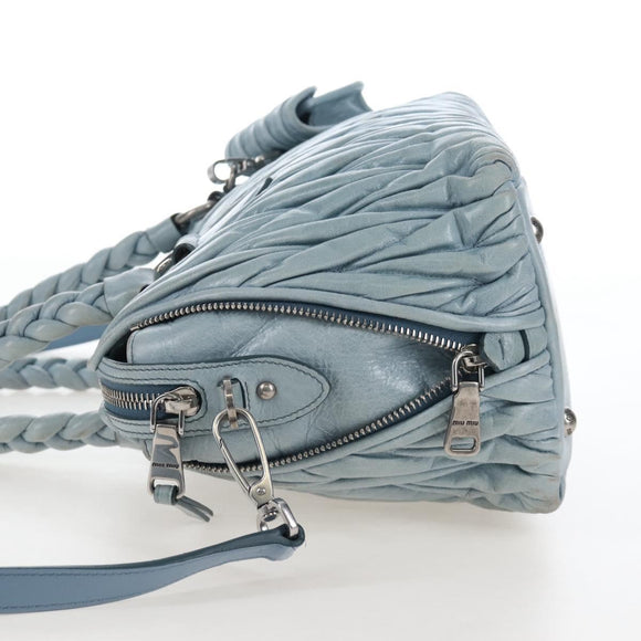 Miu Miu Matelasse Hand Bag Leather 2way Light Blue Silver Auth 167715M