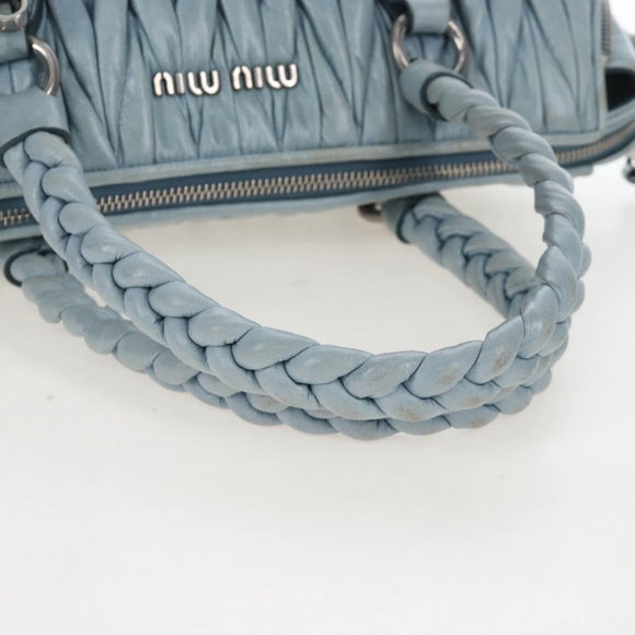 Miu Miu Matelasse Hand Bag Leather 2way Light Blue Silver Auth 167715M