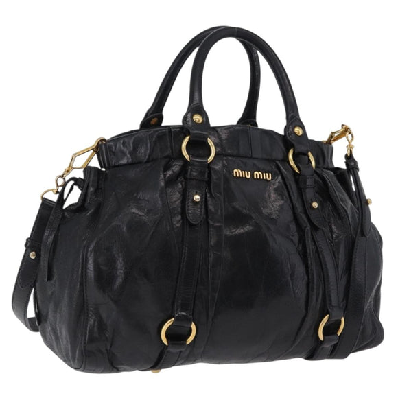 Miu Miu Hand Bag Leather 2way Black Gold Auth 167716SAM