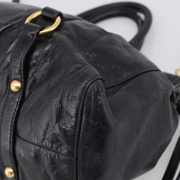 Miu Miu Hand Bag Leather 2way Black Gold Auth 167716SAM