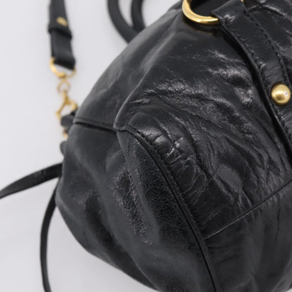 Miu Miu Hand Bag Leather 2way Black Gold Auth 167716SAM