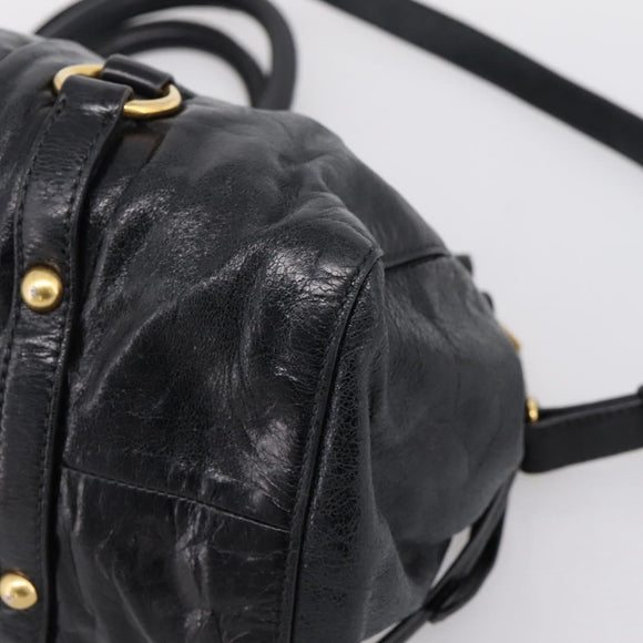 Miu Miu Hand Bag Leather 2way Black Gold Auth 167716SAM