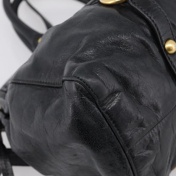 Miu Miu Hand Bag Leather 2way Black Gold Auth 167716SAM