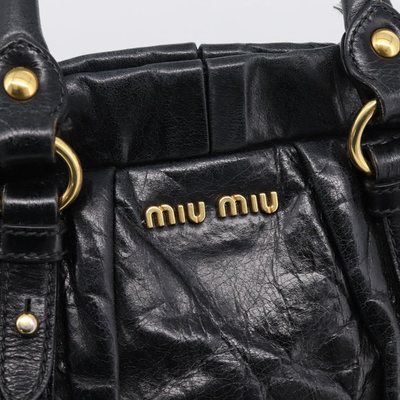 Miu Miu Hand Bag Leather 2way Black Gold Auth 167716SAM