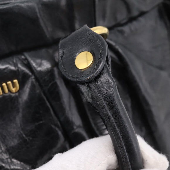 Miu Miu Hand Bag Leather 2way Black Gold Auth 167716SAM