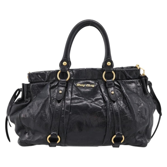 Miu Miu Hand Bag Leather 2way Black Gold Auth 167716SAM