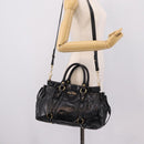 Miu Miu Hand Bag Leather 2way Black Gold Auth 167716SAM-26