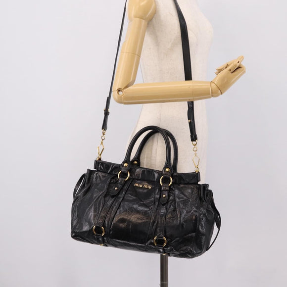 Miu Miu Hand Bag Leather 2way Black Gold Auth 167716SAM