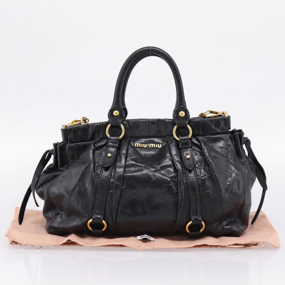 Miu Miu Hand Bag Leather 2way Black Gold Auth 167716SAM