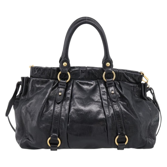 Miu Miu Hand Bag Leather 2way Black Gold Auth 167716SAM