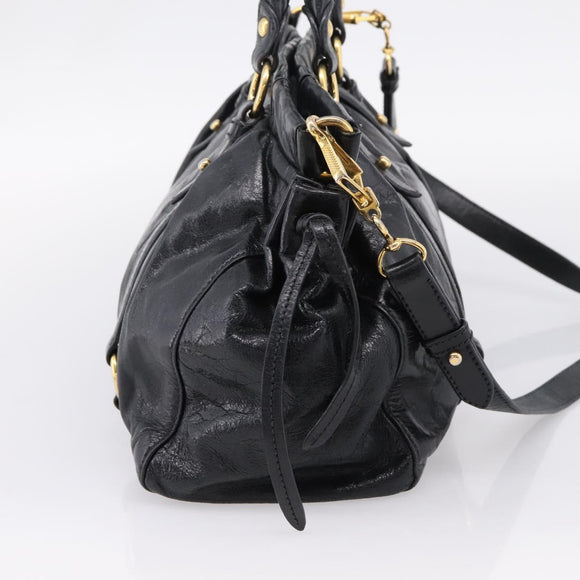 Miu Miu Hand Bag Leather 2way Black Gold Auth 167716SAM