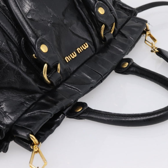 Miu Miu Hand Bag Leather 2way Black Gold Auth 167716SAM