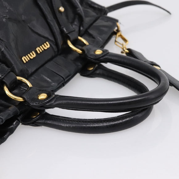 Miu Miu Hand Bag Leather 2way Black Gold Auth 167716SAM