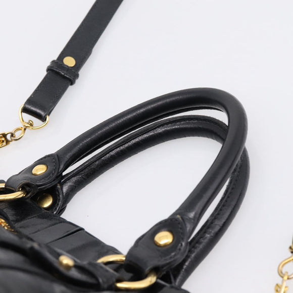 Miu Miu Hand Bag Leather 2way Black Gold Auth 167716SAM