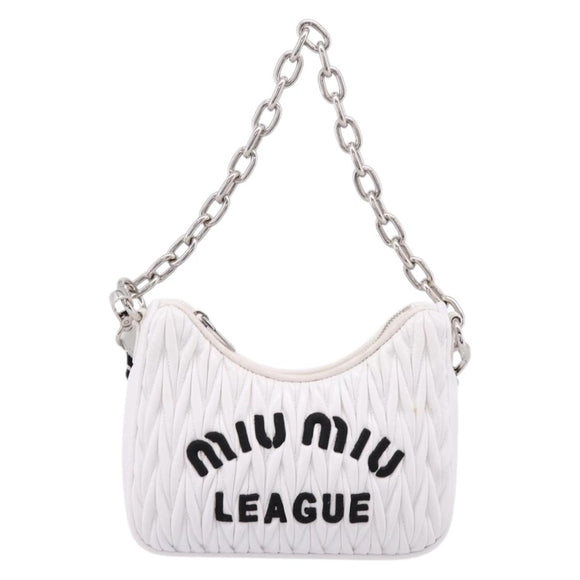 Miu Miu Hand Bag Leather 2way White Silver Auth 167717SAM