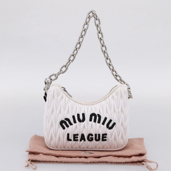 Miu Miu Hand Bag Leather 2way White Silver Auth 167717SAM