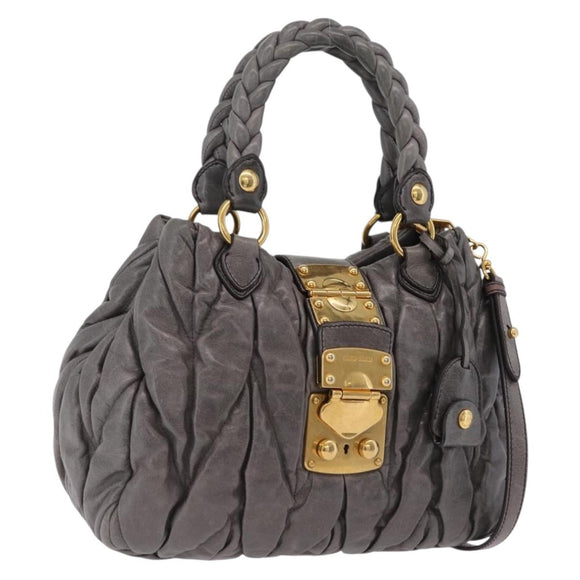 Miu Miu Matelasse Hand Bag Leather 2way Gray Gold Auth 167718M