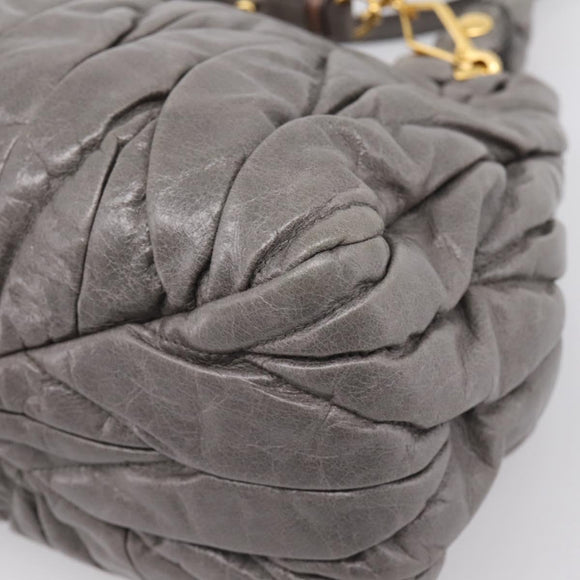 Miu Miu Matelasse Hand Bag Leather 2way Gray Gold Auth 167718M