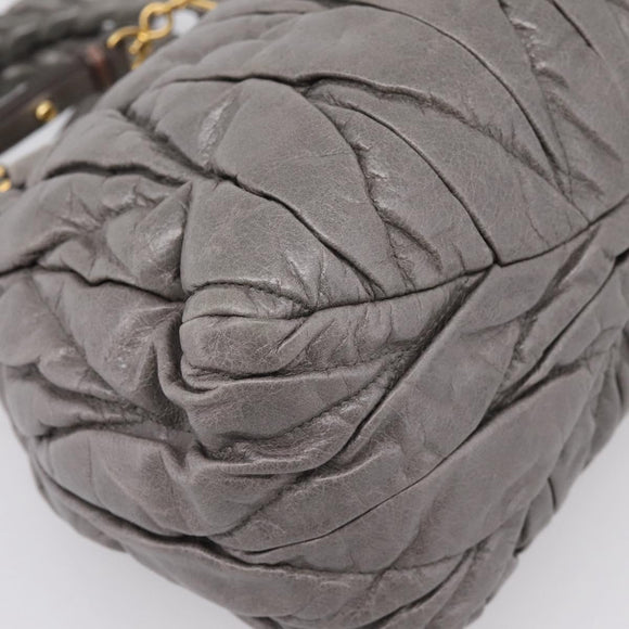 Miu Miu Matelasse Hand Bag Leather 2way Gray Gold Auth 167718M