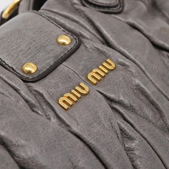 Miu Miu Matelasse Hand Bag Leather 2way Gray Gold Auth 167718M