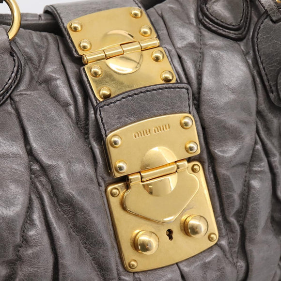 Miu Miu Matelasse Hand Bag Leather 2way Gray Gold Auth 167718M