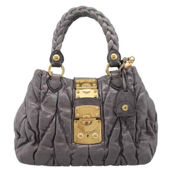 Miu Miu Matelasse Hand Bag Leather 2way Gray Gold Auth 167718M