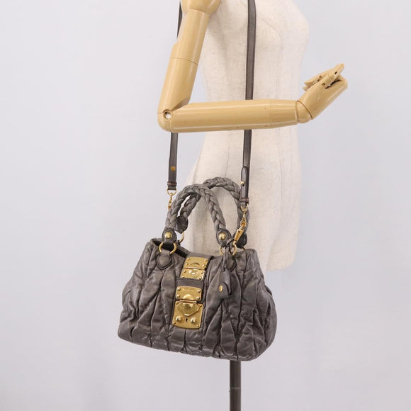 Miu Miu Matelasse Hand Bag Leather 2way Gray Gold Auth 167718M