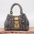 Miu Miu Matelasse Hand Bag Leather 2way Gray Gold Auth 167718M-12