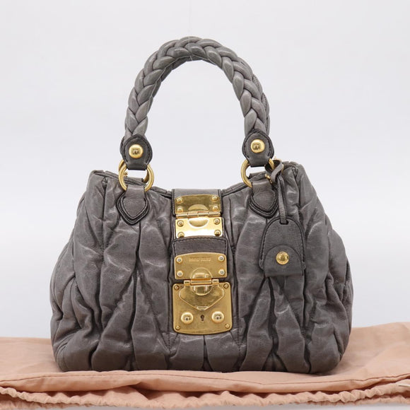 Miu Miu Matelasse Hand Bag Leather 2way Gray Gold Auth 167718M