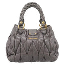 Miu Miu Matelasse Hand Bag Leather 2way Gray Gold Auth 167718M-2