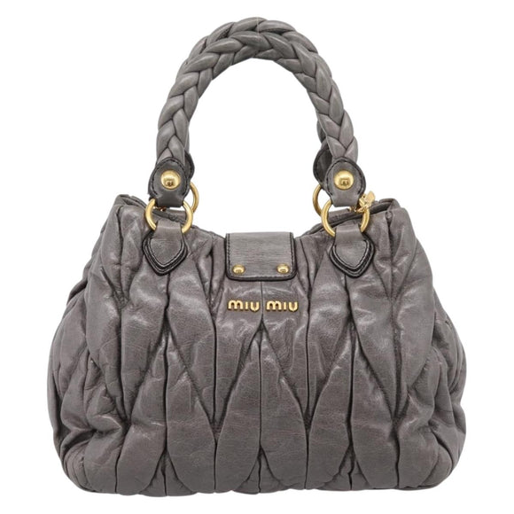 Miu Miu Matelasse Hand Bag Leather 2way Gray Gold Auth 167718M