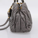 Miu Miu Matelasse Hand Bag Leather 2way Gray Gold Auth 167718M-4