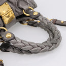 Miu Miu Matelasse Hand Bag Leather 2way Gray Gold Auth 167718M-7