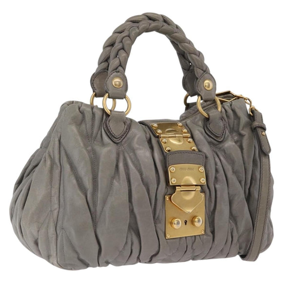 Miu Miu Matelasse Hand Bag Leather 2way Gray Gold Auth 167719M