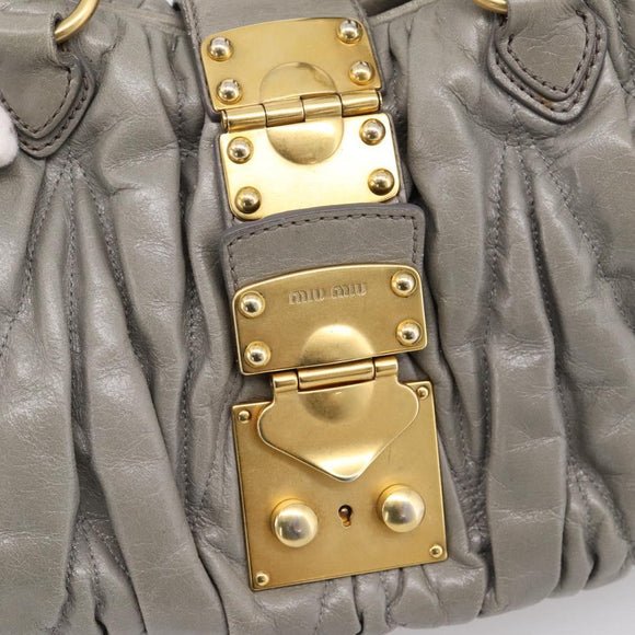 Miu Miu Matelasse Hand Bag Leather 2way Gray Gold Auth 167719M